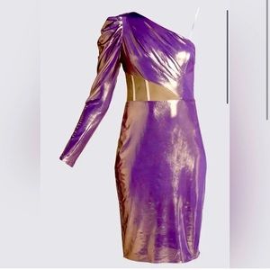 Gold purple metallic dress by Marchesa Notte one shoulder